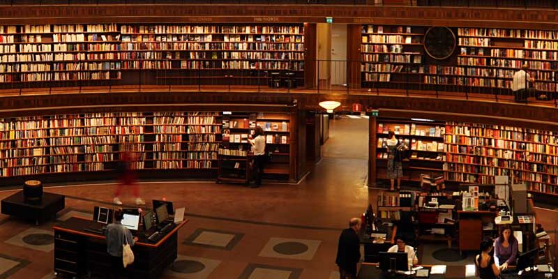 Interior of library from upper floor